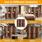 Aleesing 6 Panel Pegboard Display with Shelf, Wooden Pegboard Room Divider Wall with 24 Hooks, Partition Room Dividers and Folding Privacy Screens, Bedroom, Jewelry Store, Brown