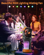WESTTREE Portable Misting Fan with Large Battery Fan-Rechargeable Outdoor Misting Cooling Fans with 2L Water Tank,RGB Lights,4 Speeds & Spray Modes-for Patio, Camping, Beach, Workshop (X65 Orange)