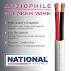 NATIONAL Wire&Cable - 16/2 Audiophile Speaker Wire (200 Feet) 16AWG Gauge - Made in USA - in Wall Audio Speaker Wire Cable/CL Rated/ETL Listed / 2 Conductors - OFC Oxygen-Free Copper, White 200ft