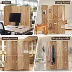 Leesinwing 4 Panel Wooden Room Dividers, 5.6FT High Plug-in Folding Screen Made of Natural Wood, Pegboard Display for Bedroom and Shopping Malls and Jewelry Stores, Light Brown