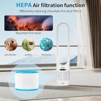 Hiluce 3-in-1 Bladeless Fan with Air Purifier,Indoor Heater,Fan and Heater Combo HEPA Filter,Tip-Over Switch,26ft/s Quiet Tower Fans,80°Oscillating, 8 Speeds, 9H Timer, 32 inch Large