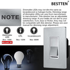 BESTTEN 5 Pack Matte Silver Dimmer Light Switch, Single Pole or 3-Way, Compatible with Dimmable LED, CFL, Incandescent and Halogen Bulb, LED Slide Dimmer Wall Switch, 120VAC, UL/cUL Listed