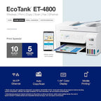 Epson EcoTank ET-4800 Wireless All-in-One Cartridge-Free Supertank Printer with Scanner, Copier, Fax, ADF and Ethernet – Ideal-for Your Home Office, White