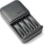 Amazon Basics NiMh Rechargeable Batteries (4 AA & 4 AAA) with 4 Bay Battery Charger, Type A (American) Plug, Black, 8 Count