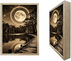 URVIP LED Glowing Photo Frame, 3D Starry-Sky Blue Moon Wall Art, 9x12 Inches Dimmable Light Up Light Painting for Bedroom, Unique Aesthetic Decor, Great Birthday Gift for Women Men