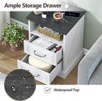 Nightstand with Charging Station,18" Wide End Table with 2 Large Drawers & Metal Handles,Rustic Farmhouse Wood Small Dresser,Bedside Table,Modern Chest of Drawers for Bedroom,Living Room,Off White