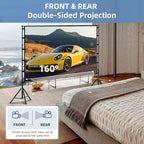 TOWOND Projector Screen and Stand, 120 inch Outdoor Projection Screen, Portable 16:9 4K HD Rear Front Movie Screen with Carry Bag Wrinkle-Free Design for Home Theater Backyard Cinema