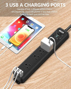 2 Pack Surge Protector Power Strip, 10FT Long Extension Cord with 5 Widely Spaced Outlets 3 USB Ports (1 USB C Port), Flat Overload Protection, 900 Joules, Wall Mount for Home Office Dorm, ETL Listed
