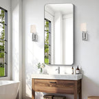 48x24 Inch Silver Bathroom Mirror, Metal Framed Silver Rectangle Mirror, Rounded Rectangular Vanity Mirror, Wall Mounted Mirrors for Living Room Bedroom Entryway Hangs Horizontal or Vertical