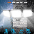 PURICH LED Security Lights Motion Sensor Outdoor Lights, 5000K Daylight, IP65 Waterproof, Dusk to Dawn, 3-Head Motion Detected Flood Light for Garage, Yard, Porch, 2Pack