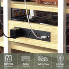 Besiost AV Media Stand with Outlets, Media Console with LED Lights, Stereo Racks and Stands with Storage Shelves, Media Audio Tower Cabinet, Natural Oak and White