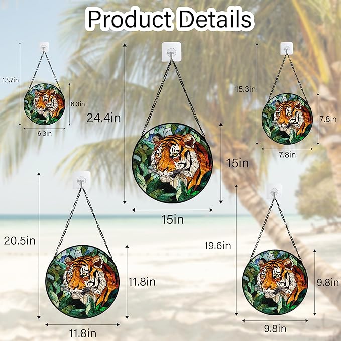 AMDERVEN Stained Glass Window Hanging, Fierce Tiger Sun Catcher for Door Home Decor Wild Animals Suncatcher Christmas Mother's Day Birthday Gifts for Women Men Mom and Nana 7.8 in