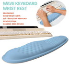 KUOSGM 2-in-1 Ergonomic Set, Wave Rise Keyboard Wrist Rest and Massage Bulge Slope Mouse Pad Wrist Support, Cushion Memory Foam Integrated to Relieve Wrist Pain, Lake Blue