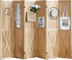 ALeesing 6 Panel Pegboard Room Divider, 5.6Ft Pegboard Display Folding Privacy Screens, Wood Room Divider Peg Board Display Freestanding for Trade Show Craft Show Home Wall Organizer, Light Brown