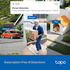 Tapo 2K Dimmable Floodlight Security Camera Outdoor Wireless w/Solar Panel, Pan/Tilt, 360º AI Tracking, Free Person/Vehicle Detection, Works w/Alexa and Google Assistant, SD/Cloud, C615F KIT