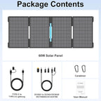E-POWO 60W Portable Solar Panels Chargers with USB-C, USB-A and DC Outputs Foldable IP67 Waterproof Solar Panel for Camping,Power Emergency for Small Power Station,Phones, Power Banks