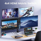 4x4 HDMI Matrix Switch 4K 30Hz, 4 in 4 Out HDMI Switch with Remote Supports HDR, 3D, HDMI 1.4, HDCP 1.4, Downscaler 4K & 1080P, 4 Way HDMI Splitter Switch for Fire TV Stick, Xbos, PS4/5