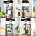Over the Toilet Storage Cabinet - Freestanding Bathroom Organizer Shelf with Doors, Black & White Over the Toilet Shelves that Separates Wet and Dry Areas, Privacy Protection Above Toilet Storage Rack