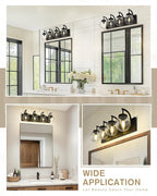 Beionxii 4-Light Bathroom Light Fixtures, Black Bathroom Vanity Light with Clear Glass Shade, Modern Vanity Lighting Fixtures Over Mirror Living Room Hallway, BX-VL03MB-4CG