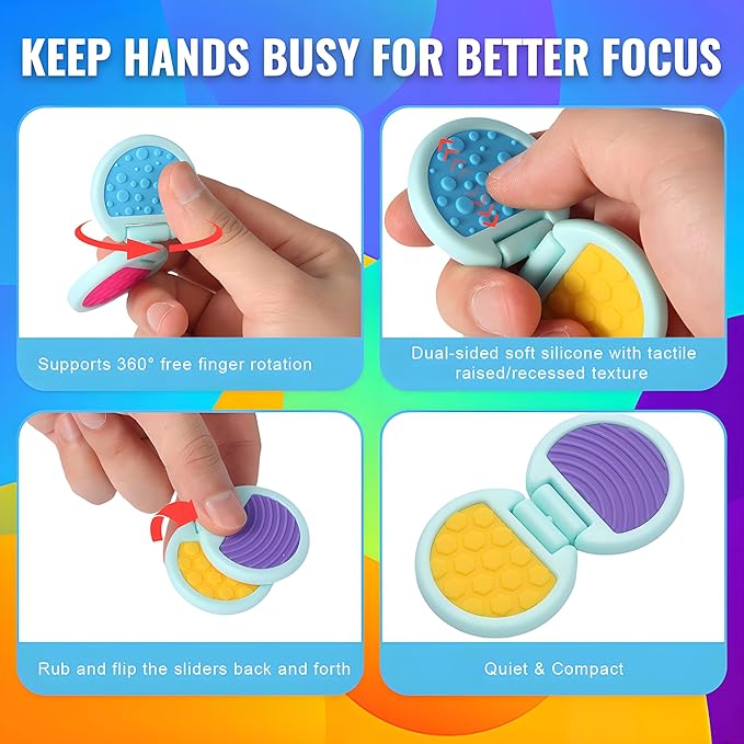 Fidget Toys Adults, Sensory Toys for Kids with Autism, Anxiety Relief Items for ADHD Stress Relief, Texture Worry Stone for Teens & Flip Slider - Treasure Box Toys for Classroom (3pcs)