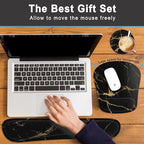 Keyboard Wrist Rest Memory Foam Ergonomic Mouse Pad with Computer Wrist Support Set with Non-Slip Rubber Base Coaster for Home, Office Easy Typing and Pain Relief - Black Marble