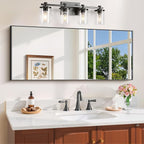 Black Bathroom Mirror for Wall, 20x48 Inch Rectangle Mirror with Metal Frame, Modern Vanity Mirrors for Bathroom Living Room, Entryway Hangs Horizontal or Vertical