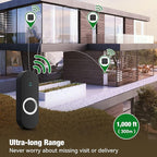 AIDA Lighted Wireless Doorbell for Home, Waterproof Battery Doorbell 1,000ft Range, 5 Volume Levels with 58 Doorbell Chimes & LED Flash (Black, Doorbell with 2 transmitters & 1 Receiver)