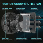 HG Power 12 Inch Shutter Exhaust Fan, 764CFM High-Speed, 1400RPM Wall-Mounted Ventilation Fan for Shed, Garage, Greenhouse - with, ON/OFF Switch & 8FT Power Cord, Black