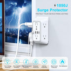 JcBlaon Multi Plug Outlet Surge Protector, Wall Charger with 6 Outlet Splitter with 4 USB Ports(PD 20W), 3-Sided 1050J Surge Protector Power Strip for Home Office Dorm Room Essentials