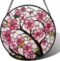 CRISGIF Stained Glass Window Hanging - Cherry Blossoms Birth Flower Suncatcher for Door Garden Patio Sun Catchers Decor Christmas Mother's Day Birthday Gifts for Women Mom Nana Friend Wife 9.8 in