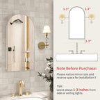 Silver Medicine Cabinet with Arched Mirror, Left or Right Opening, Mirrored Medicine Cabinet Wall Mounted, Bathroom Vanity Mirror with Storage, Adjustable Shelves, Not Recessed, 16x32 inch