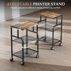 Alexayhome Printer Cart with Wheels,Small Printer Stand with Storage, Printer Table for Home Office, 3 Tier Cart with Adjustable Shelf, Supports Up to 80 Lbs for Home Office, Kitchen, Living Room