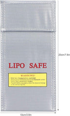 Fdit Lithium-Ion Battery Safe Bag, Fireproof Explosion-Proof Storage Bag 10x20cm with Hook and Loop Fastener for Battery Protection and Transport