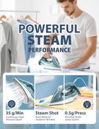 Steam Iron for Clothes - 1500W Iron with Ceramic Coated Soleplate, Rapid Heating, Self-Cleaning, Auto-Off, 11.84oz Water Tank, Precise Thermostat, Home Use Green