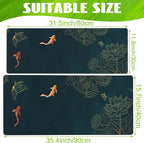 Eflxamz Large Gaming Mouse Pad, Koi Fish Ink Painting Desk Mat, Golden Line Lotus Desk Pad, Extended Big Computer Keyboard Mouse Pad with Non-Slip Base and Stitched Edge, 35.4"x15.7"
