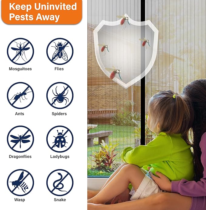 Magnetic Screen Door,Screen Door Mesh,Keep Bugs Out, Easy Install Works with Front Doors, Sliding Doors,Fit Door Size 72 x 80 Inches Black