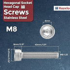 Kozelo 10pcs Socket Head Cap Screws - [M8-1.25 x 40mm] 304 Stainless Steel Allen Socket Drive for Electrical Motor 3D Printing Fan Engine Replacement Use, Silver