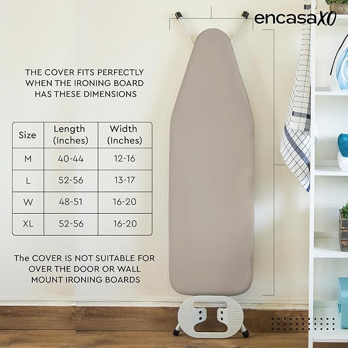 Encasa XO Ironing Board Cover and Pad 54"x15" - 4mm Felt Large Iron Board Cover with Padding - Heat Resistant, Stain-Safe Dye, Non Slip Elastic Bungee Cord Tightening Iron Table Cover Natural