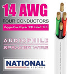 NATIONAL Wire&Cable - 14/4 Audiophile Speaker Wire (50 Feet) 14AWG Gauge - Made in USA - in Wall Audio Speaker Wire Cable/CL Rated/ETL Listed / 2 Conductors - OFC Oxygen-Free Copper, White 50ft