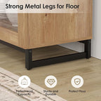 WAMPAT Modern TV Stand with Glass Doors for 32-40 inch TVs, Entertainment Center Console with Adjustable Shelves for Living Room, Bedroom, Oak