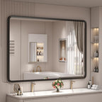44x30 Inch Black Matte Framed Mirror for Bathroom, Rounded Rectangle Mirror, Bathroom Vanity Mirror for Wall, Anti-Rust, Shatterproof (Horizontal/Vertical)