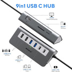 USB C Hub Multiport Adapter,Mosirui 9-in-1 USB-C Docking Station with 4K HDMI,5Gbps Type C 3.0,USB-A3.0/2.0,100W PD, SD/TF for MacBook/Pro iPad/Dell/HP/Desktop/Laptops(1.64 FT)