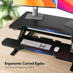 HUANUO 32" Z Shaped Stable Standing Desk Converter, Height Adjustable Sit Stand Up Desk Riser, Dual Monitor and Laptop Workstation with Wide Keyboard Tray, Desk Lifter for Home Office