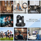 TONGVEO NDI AI Auto-Tracking IP PTZ Camera SDI/HDMI/USB3.0/LAN PoE 30X Optical + 16X Digital Zoom 1080P 60fps for Live Streaming Church Services Education Video Conference with OBS vMix and More