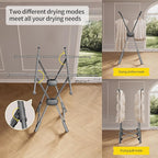 BIREN Clothes Drying Rack Heavy Duty Clothing Racks Foldable Laundry Rack Two Drying Modes Garment Racks for Drying Clothes, Adjustable Length from 32-55 Inches for Indoor Outdoor Use
