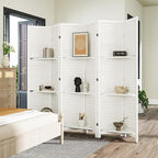 HOMCOM Room Divider, 6 Panel 67" Tall Wood Privacy Screen with 3 Display Shelves, and Folding Storage for Bedroom or Home Office, White