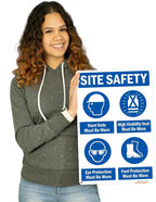 Brimar - 12" x 18" - Site Safety Mandatory PPE Sign - .063″ White Rust-Free Aluminum - Comprehensive Message - Easy Installation