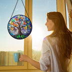 DASTOLL Stained Glass Window Hanging, Butterfly Tree Clover Sun Catchers Glass Panel Blue Suncatcher Decor for Birthday for Women, Men, Wife, Aunt, and Mom 6.3 in