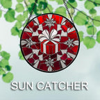 DASTOLL Stained Glass Window Hanging 4 Pcs Set Red Christmas Decorations Theme Large 15" - Suncatcher Door Garden Sun Catcher Decor Birthday for Mom Woman Nana Men Friend Wife