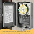 T104R 24-Hour Mechanical Time Switch, 208-277V, 40A, DPST, NEMA 3R Outdoor Steel Enclosure, Gray – Heavy Duty Timer for Pool Pumps, Heaters, and Industrial Motors